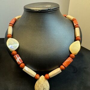 Elegant Red and Cream Beaded Necklace